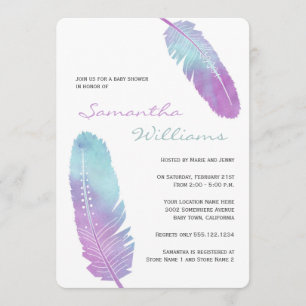 Boho Bohemian Feather Purple Baby Shower Invitation