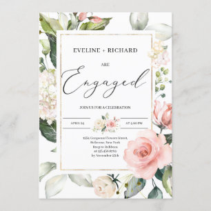 Boho bohemian floral frame gold engagement invitation