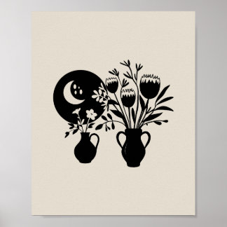 Boho bohemian floral sun moon poster