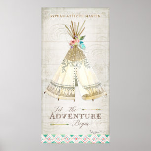 Boho Bohemian Let the Adventure Begin Teepee Wood Poster