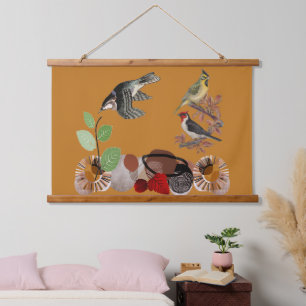 Boho Bohemian Modern Art Spring Nature Birds Wall Hanging Tapestry