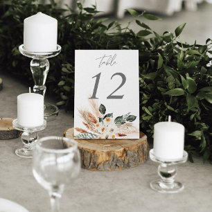 Boho Bohemian Pampas & Beige Floral Table Number
