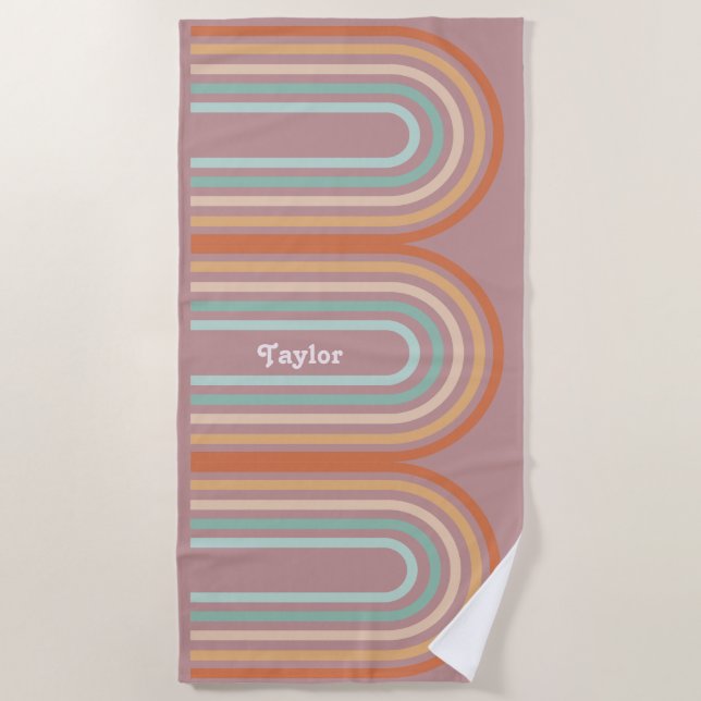 Boho Bohemian Pastel Rainbow Mauve Background Beach Towel (Front)