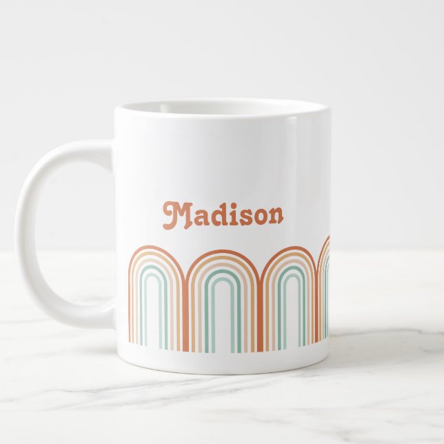Boho Bohemian Pastel Rainbow Mauve Background Large Coffee Mug (Left)