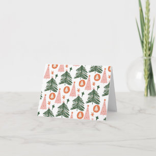 Boho Bohemian Pink Orange Green Christmas Trees  Card
