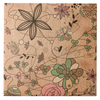 Boho Bohemian Retro Colourful Floral Flowers Ceramic Tile