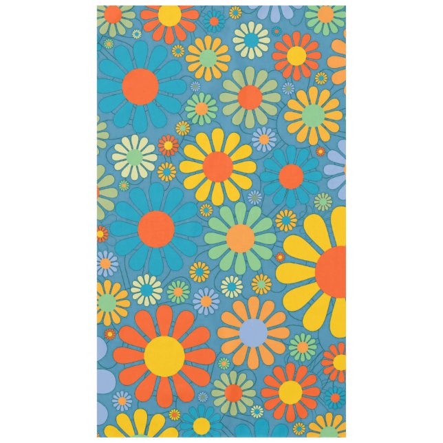 Boho Bohemian Retro Colourful Floral Flowers Tablecloth (Front)