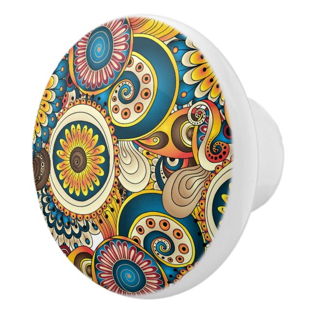 Boho Bohemian Retro Colourful Pattern Ceramic Knob (Right)