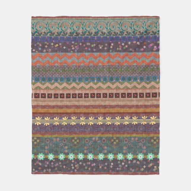 Boho Bohemian Retro Colourful Pattern Fleece Blanket (Front)