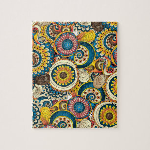 Boho Bohemian Retro Colourful Pattern Jigsaw Puzzle
