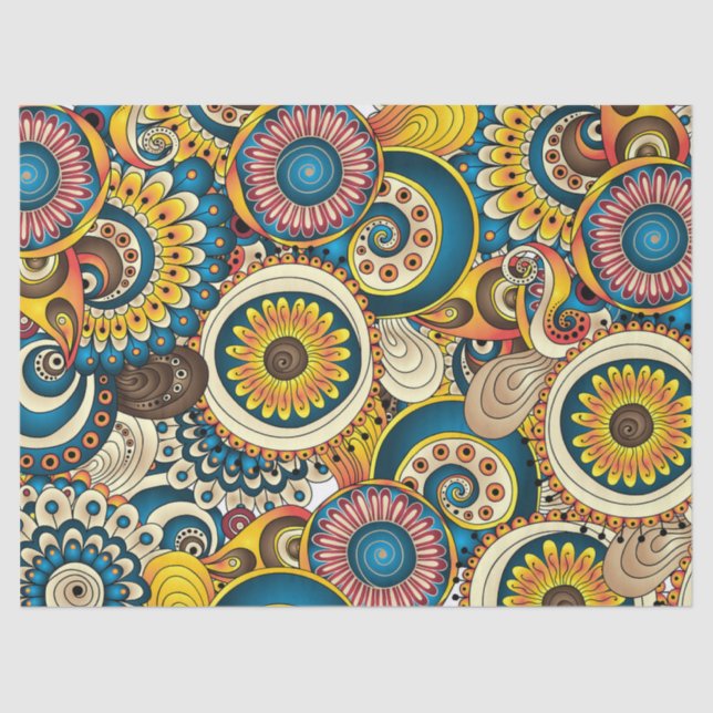 Boho Bohemian Retro Colourful Pattern Tissue Paper (Front)