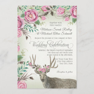 BOHO Bohemian Rose Floral Crown Deer Antler Sage Invitation