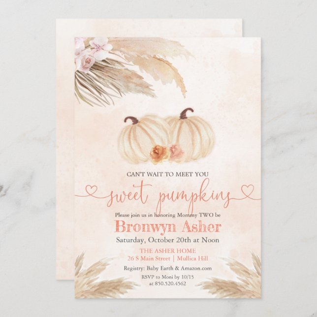 Boho Bohemian Twin Pumpkin Baby Shower Invitation (Front/Back)