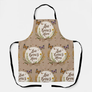 Boho Bohemian Wildflowers, butterflies, wheat Apron