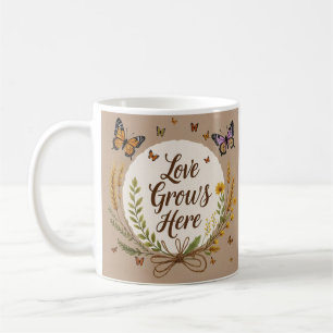 Boho Bohemian Wildflowers, butterflies, wheat Coffee Mug