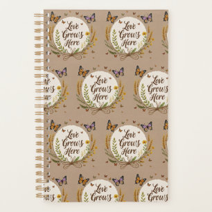 Boho Bohemian Wildflowers, butterflies, wheat Planner