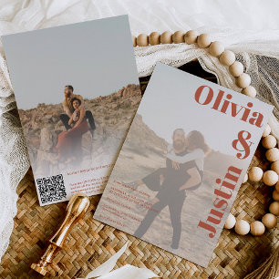 boho bold names 2 photos Qr code wedding Invitation