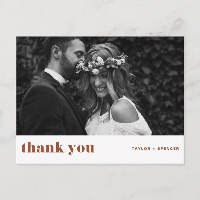 Boho Bold Typography Terracotta Wedding Thank You Postcard (Front)