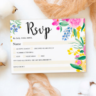 Boho bold wild flowers spring pink rsvp wedding invitation