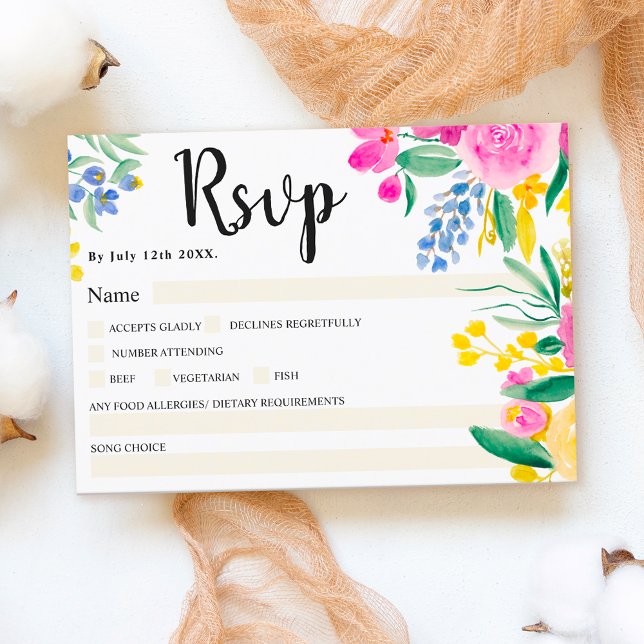 Boho bold wild flowers spring pink rsvp wedding invitation (Creator Uploaded)