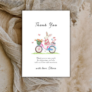 Boho Bonjour Rabbit Bicycle Macarons Baby Shower  Thank You Card