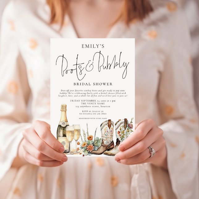 Boho Boots and Bubbly Bridal Shower Invitation (Creator Uploaded)