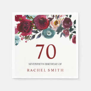 Boho Bordo Burgundy Red Flowers 70th Birthday Napkin