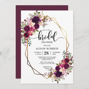 Boho bordo geometric wedding bridal shower invitation