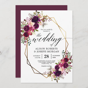 Boho bordo geometric wedding invitation