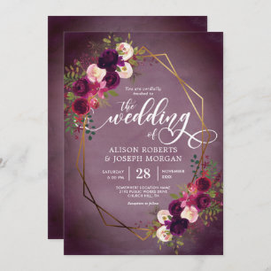 Boho bordo geometric wedding invitation