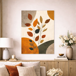 Boho Botanical Abstract Leaves Neutral Earth Tone Poster