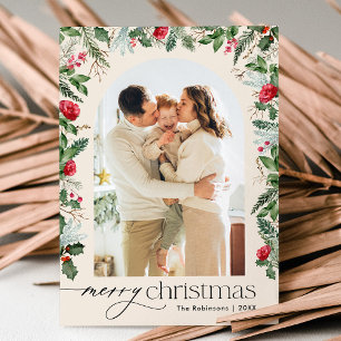 Boho Botanical Arch 1 Photo Merry Christmas Holiday Card