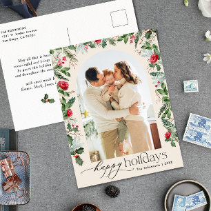 Boho Botanical Arch Modern 1 Photo Holiday Postcard