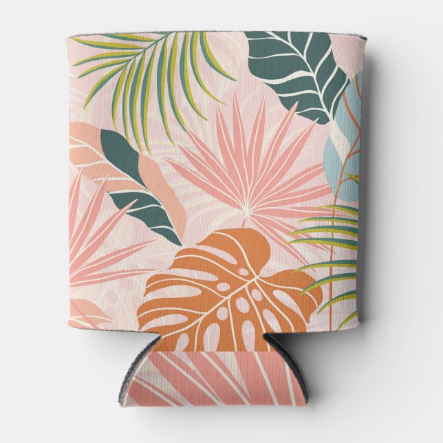 Boho Botanical Art: Nature Inspired Abstract Can Cooler (Front)