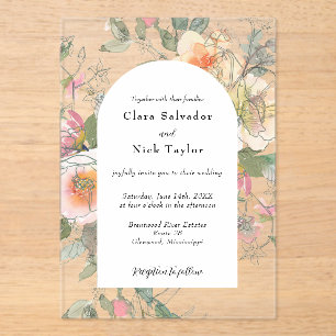 Boho Botanical Artist Sketch Garden Wedding Acrylic Invitations