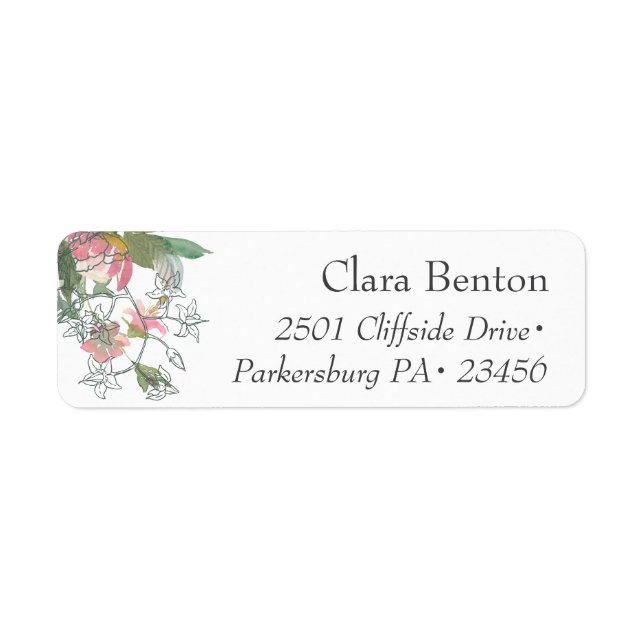 Boho Botanical Artist Sketch Return Address Label (Front)