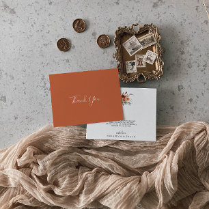 Boho Botanical Autumn Floral Flat Wedding  Thank You Card