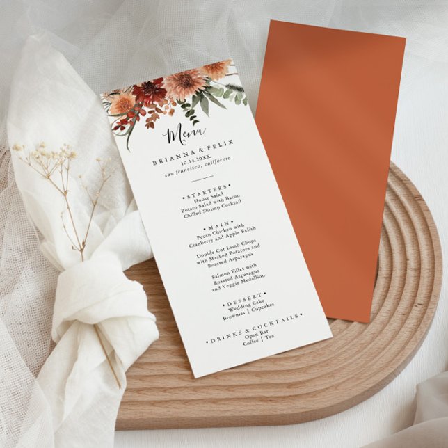 Boho Botanical Autumn Floral Wedding Dinner Menu (Creator Uploaded)