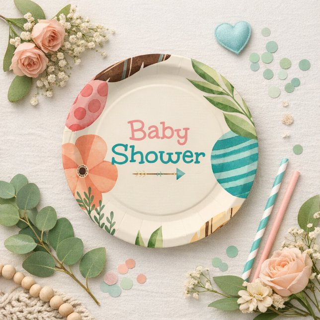 Boho Botanical Baby Shower Paper Plate (Creator Uploaded)
