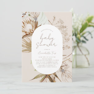 Boho Botanical Beige Baby Shower Invitation