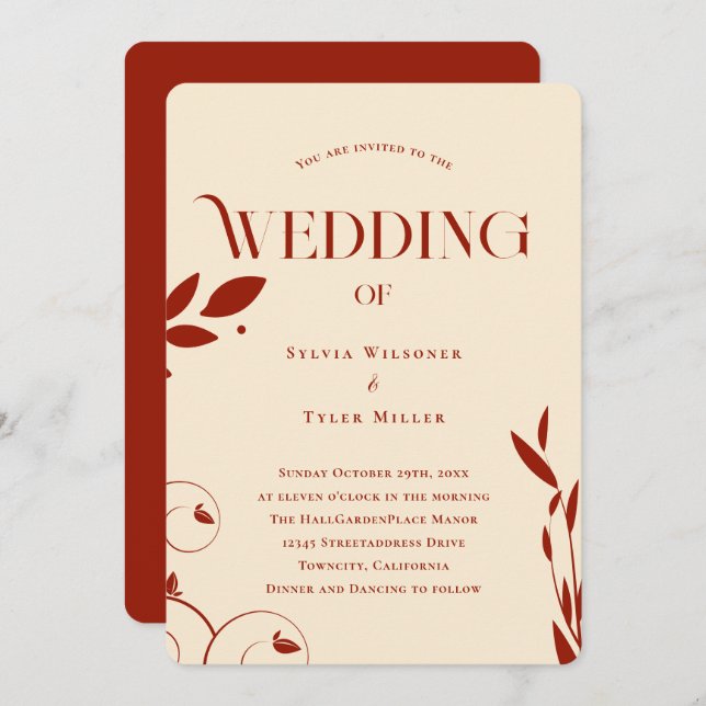 Boho Botanical Beige Wedding Invitation (Front/Back)