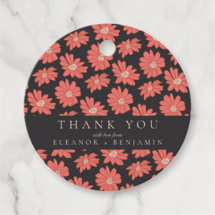 Boho Botanical Black Red Custom Wedding Thank You  Favour Tags