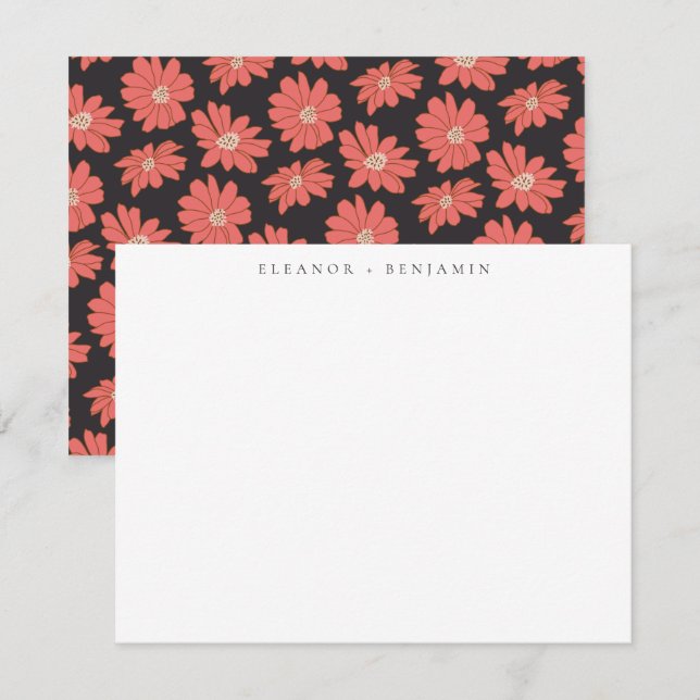 Boho Botanical Black Red Personalised Stationery  Card (Front/Back)