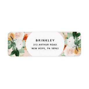 Boho Botanical Blush Pink Floral Return Address Label