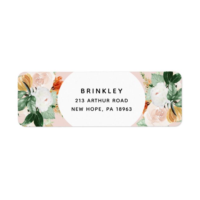 Boho Botanical Blush Pink Floral Return Address Label (Front)