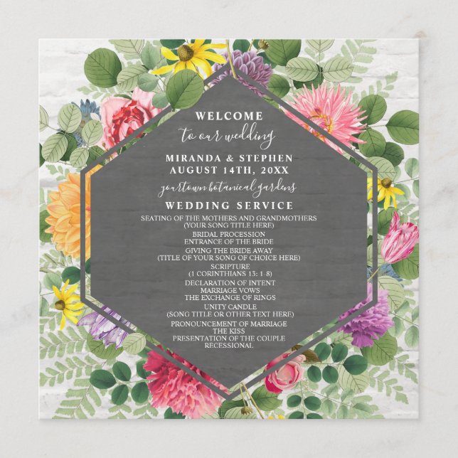 Boho Botanical Brick Wildflower Wedding Program (Front)