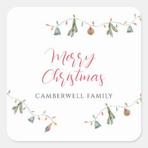 Boho Botanical Christmas Holiday Family Square Sticker