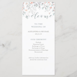 Boho Botanical Coral and Grey Wedding Program