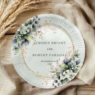 Boho Botanical Custom Name Greenery Wedding Plates