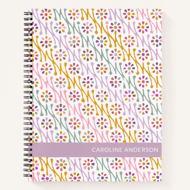Boho Botanical Drawing in Pastels Personalised Notebook (Front)